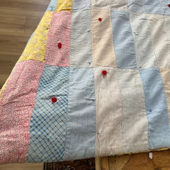 Handmade Nap Quilt Bed Cover Diamond Floral Patchwork Reversible 57" x 72" - Picture 14 of 16